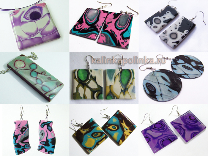 сережки из полимерной глины в технике мокуме гане