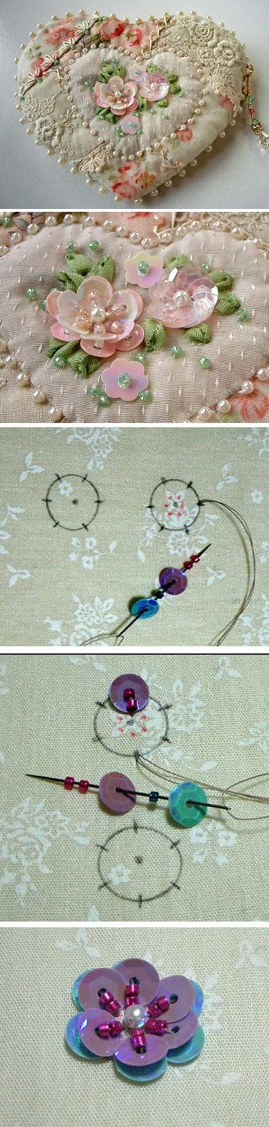 Вышивка с использованием пайеток. Как научиться делать розетку