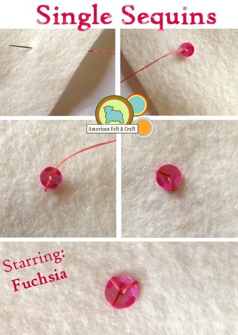 Пришиваем пайетки к войлоку.